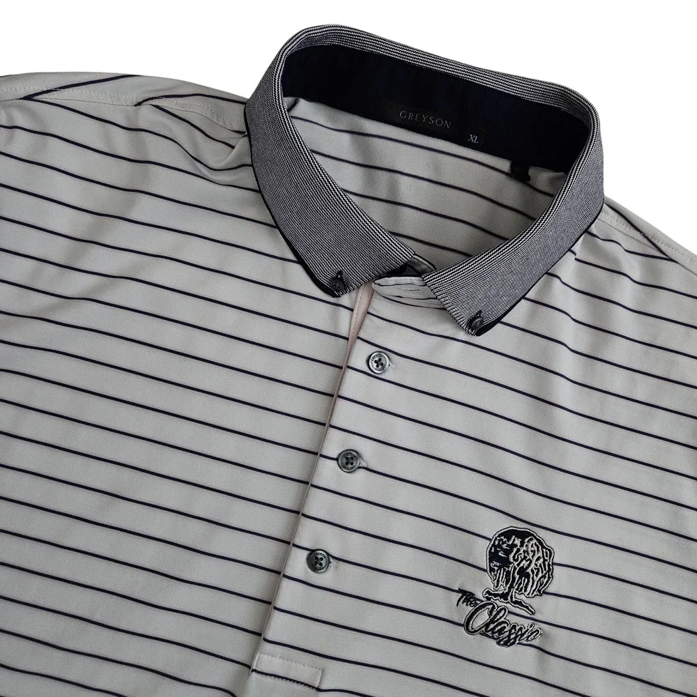 Greyson (Mens XL) The Classic Polo Golf Shirt Short Sleeve White Striped Stretch